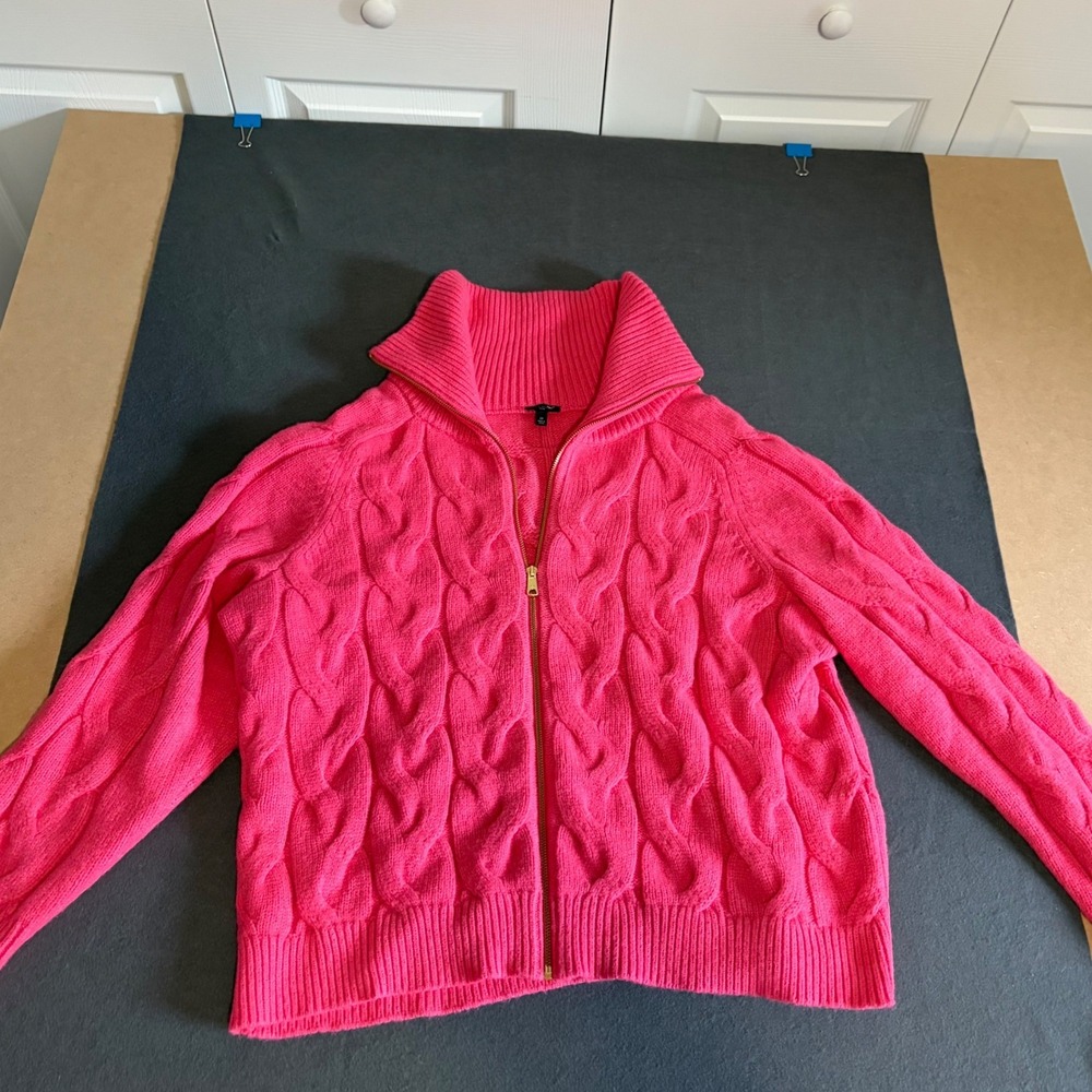 New Talbots Cable Knit Sweater Womens Plus 2X Pink Zip Comfort Core Fall Warm